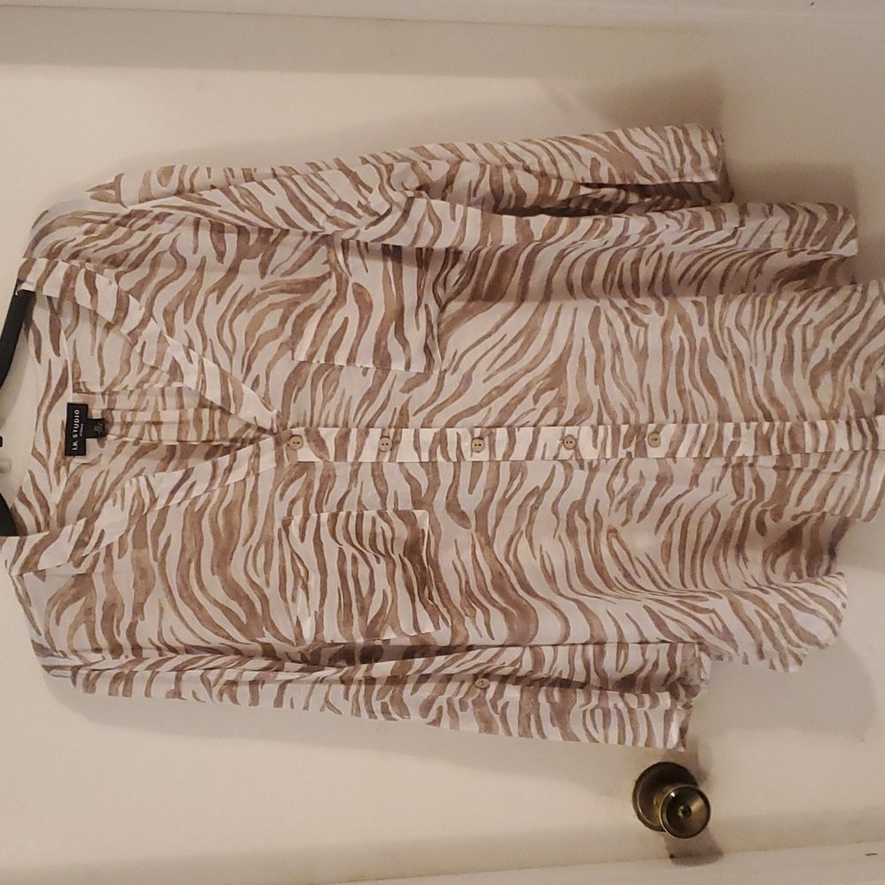 Brown Zebra Print Blouse by I.N. Studio in 2X